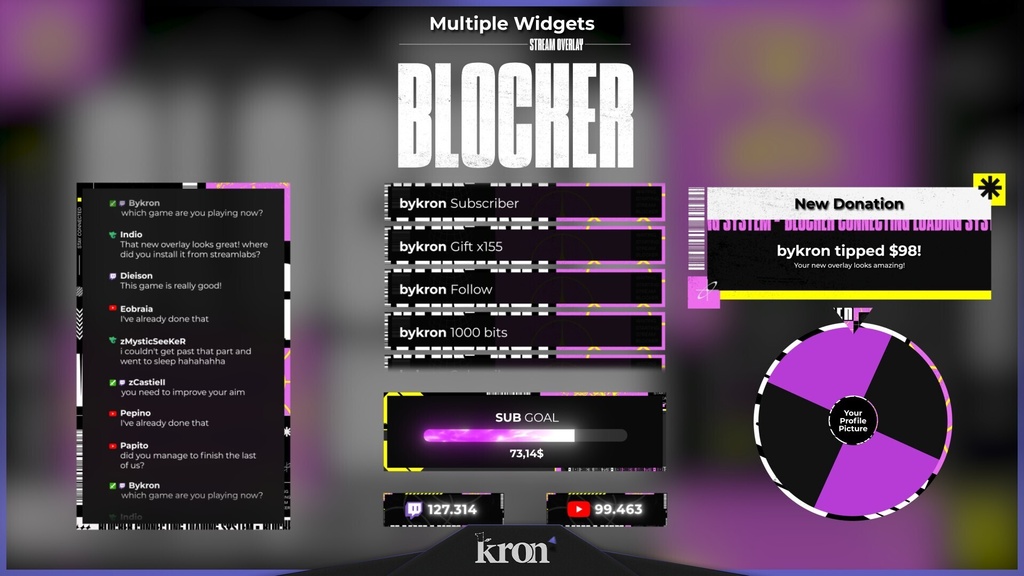 〖配信者向け〗Blocker|グリッチ・システムUI 動く配信画面|OBS対応オーバーレイ