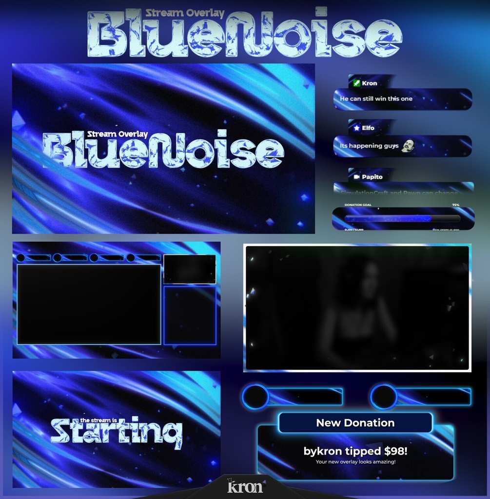 〖配信者向け〗BlueNoise｜ブルー・エナジー 動く配信画面｜OBS対応オーバーレイ