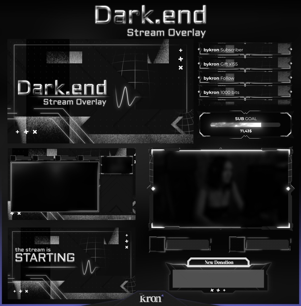 〖配信者向け〗Darkend｜ダーク・ミニマルテック 動く配信画面｜OBS対応オーバーレイ