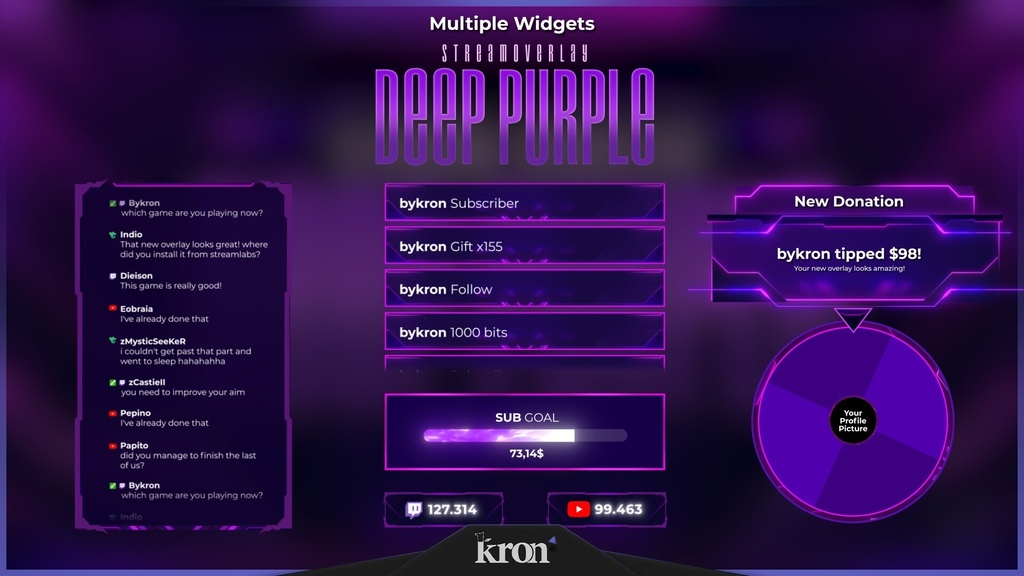 〖配信者向け〗Deep Purple|パープルネオン 動く配信画面|OBS対応オーバーレイ