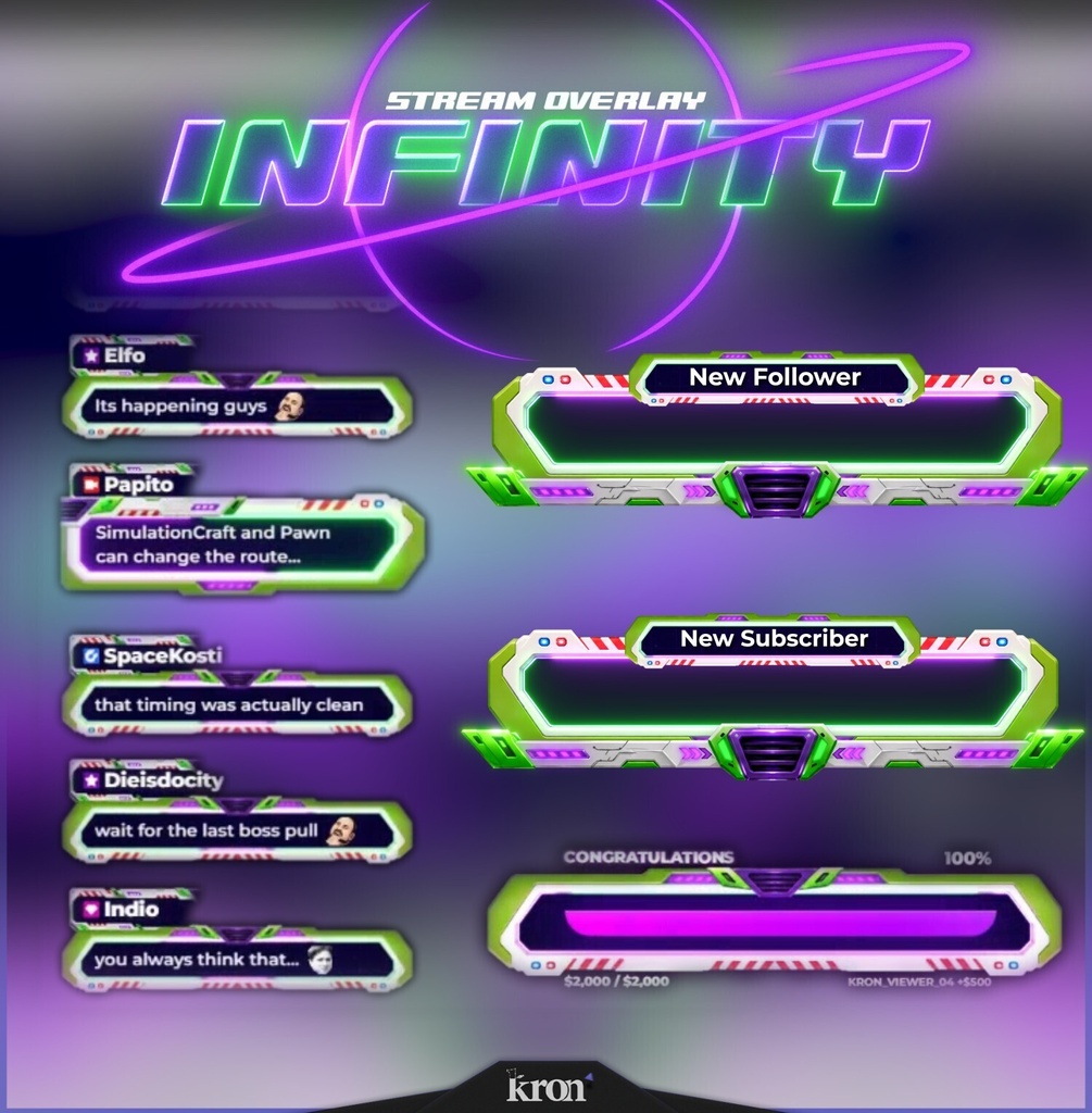 〖配信者向け〗Infinity|ネオンSF 動く配信画面|OBS対応オーバーレイ