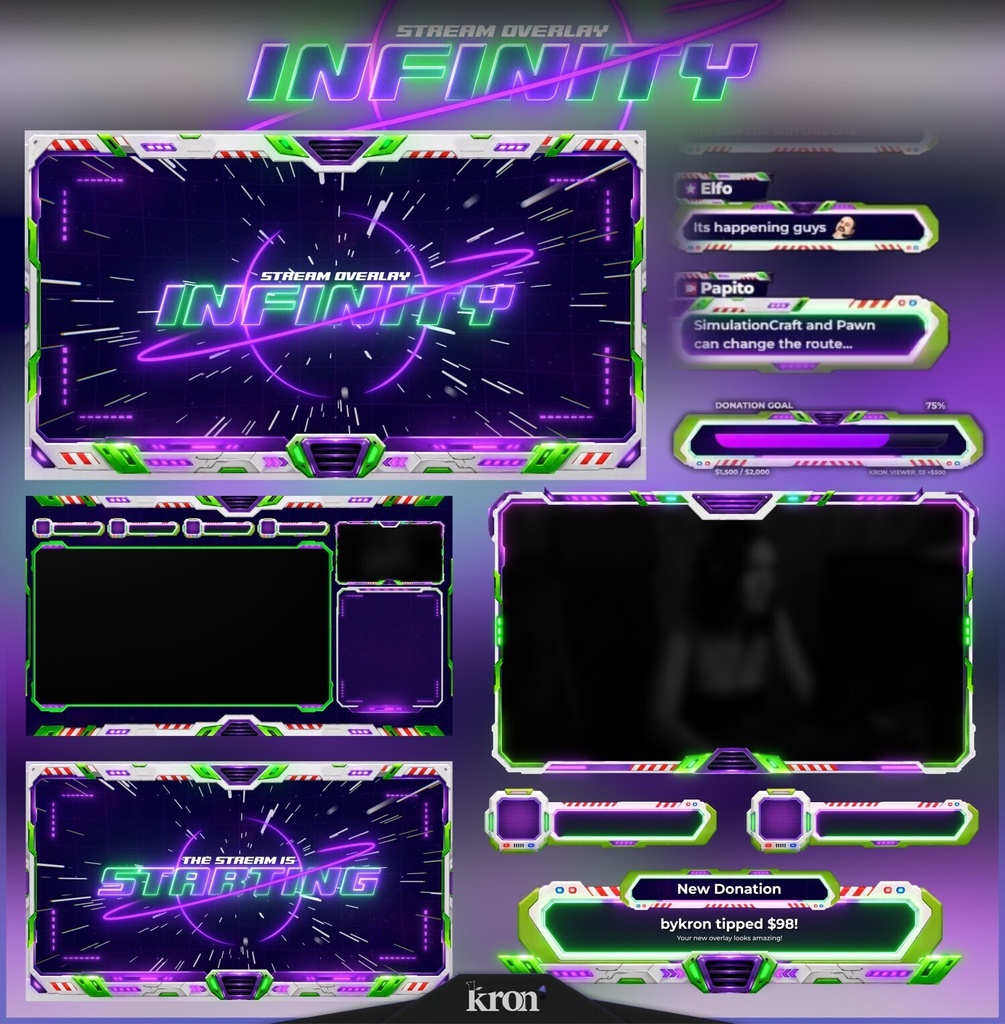 〖配信者向け〗Infinity｜ネオンSF 動く配信画面｜OBS対応オーバーレイ
