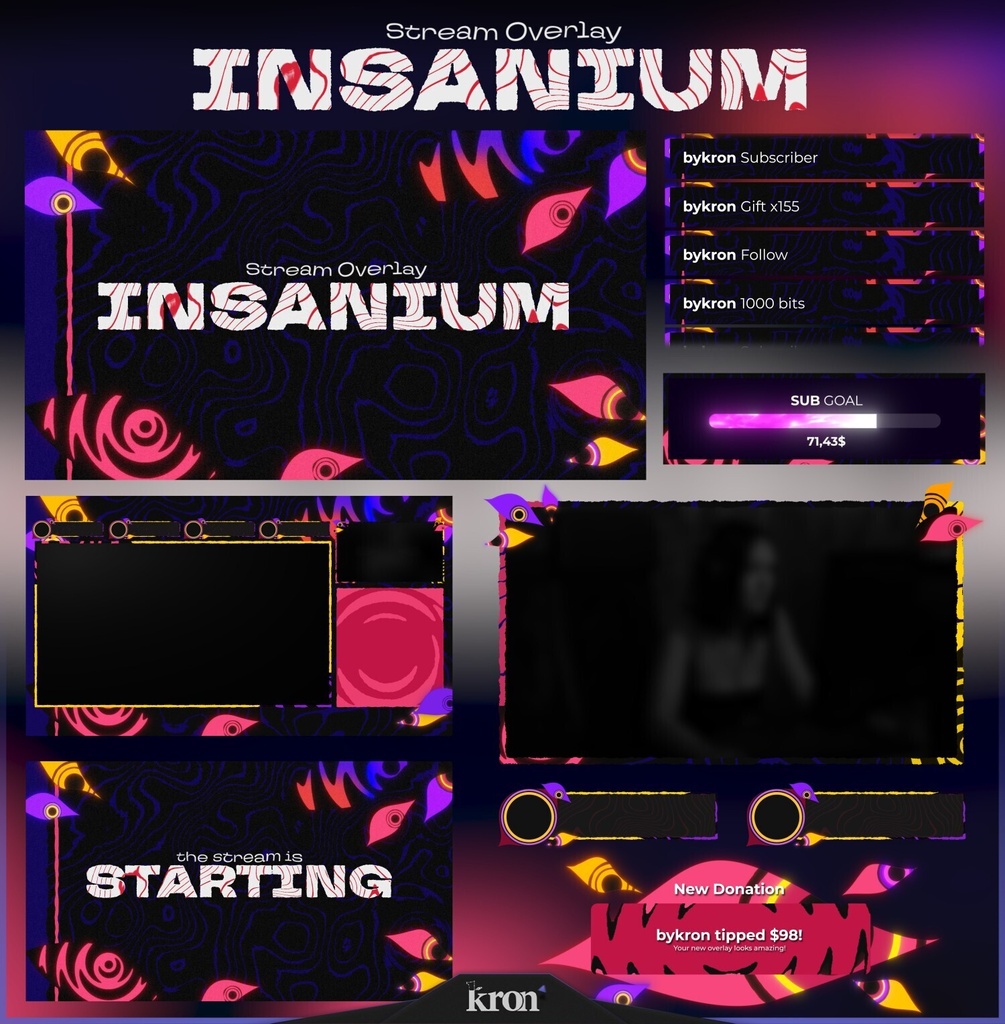 〖配信者向け〗Insanium｜サイケデリック・シュール 動く配信画面｜OBS対応オーバーレイ