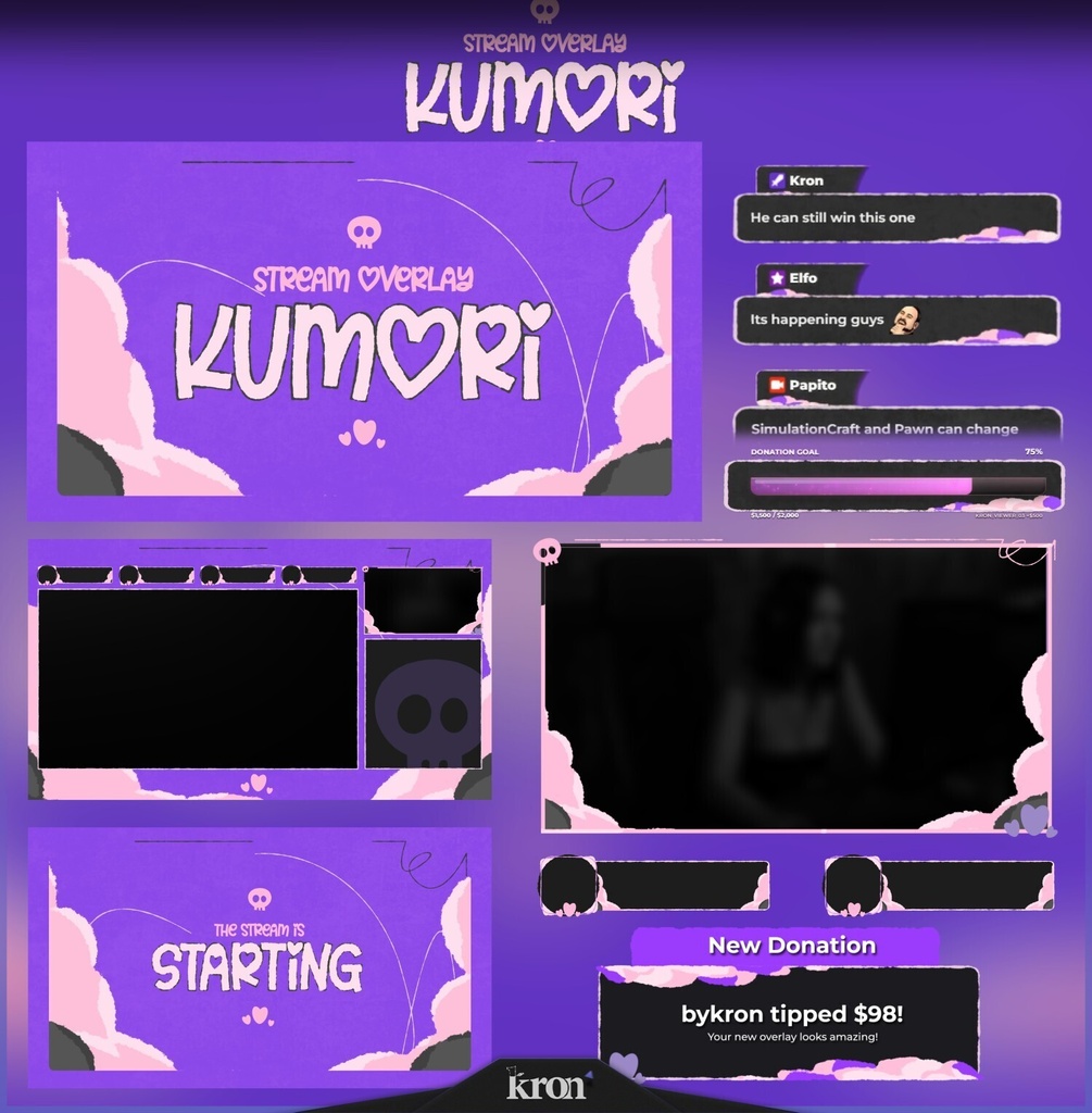 〖配信者向け〗Kumori｜かわいい・パステル 動く配信画面｜OBS対応オーバーレイ