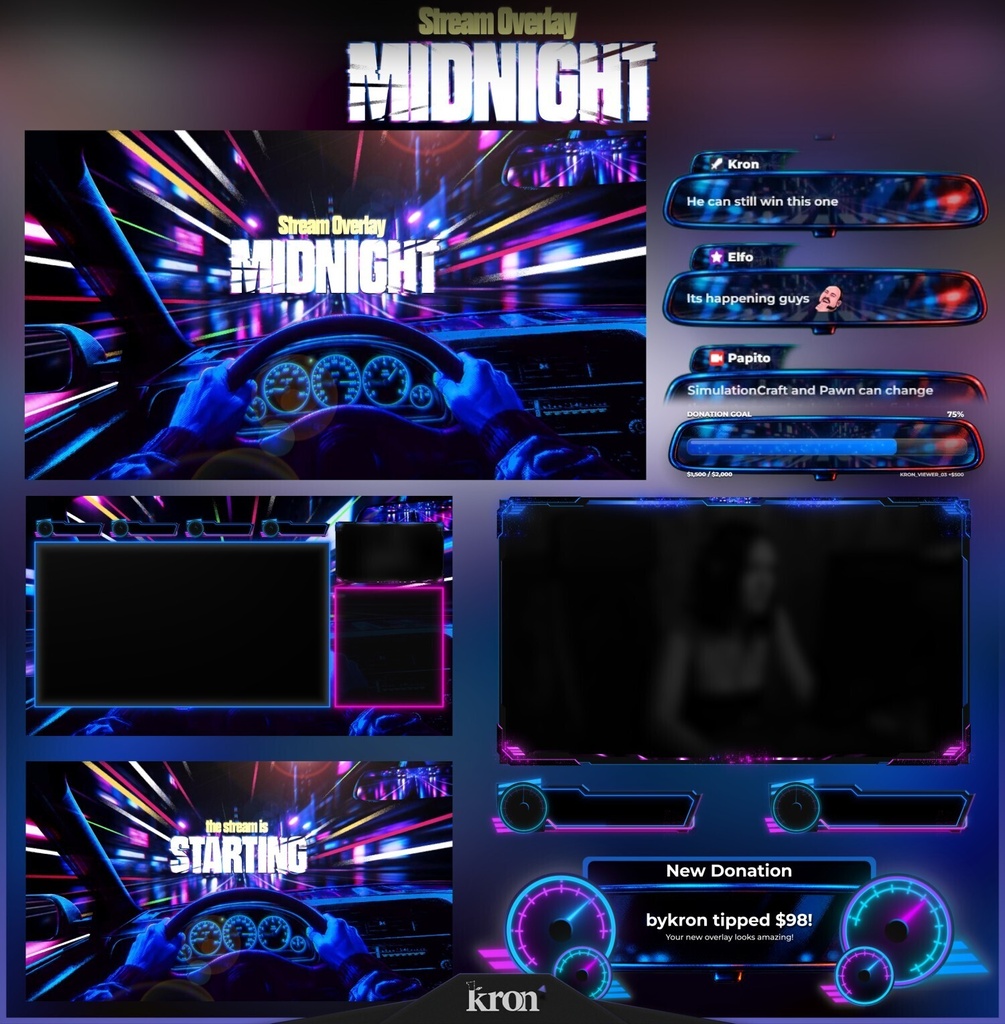 〖配信者向け〗Midnight｜ネオン・ナイトレース 動く配信画面｜OBS対応オーバーレイ