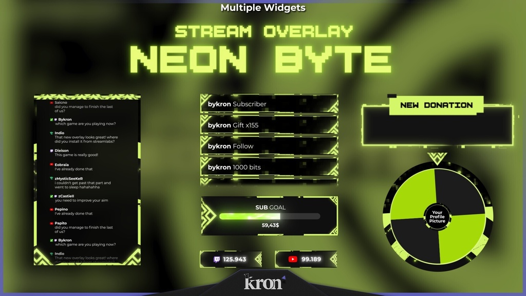 〖配信者向け〗Neon Byte|ネオングリーン・デジタル 動く配信画面|OBS対応オーバーレイ