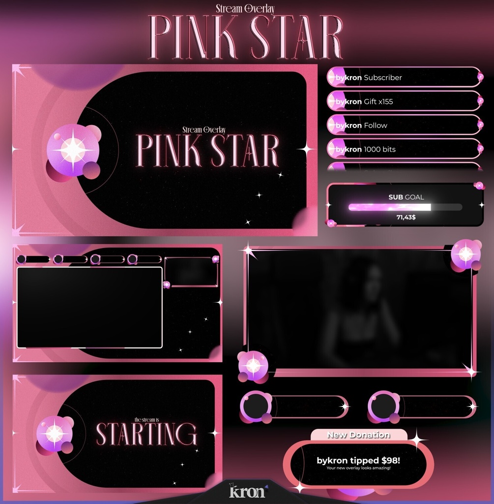 〖配信者向け〗Pink Star｜ピンク・スター 動く配信画面｜OBS対応オーバーレイ