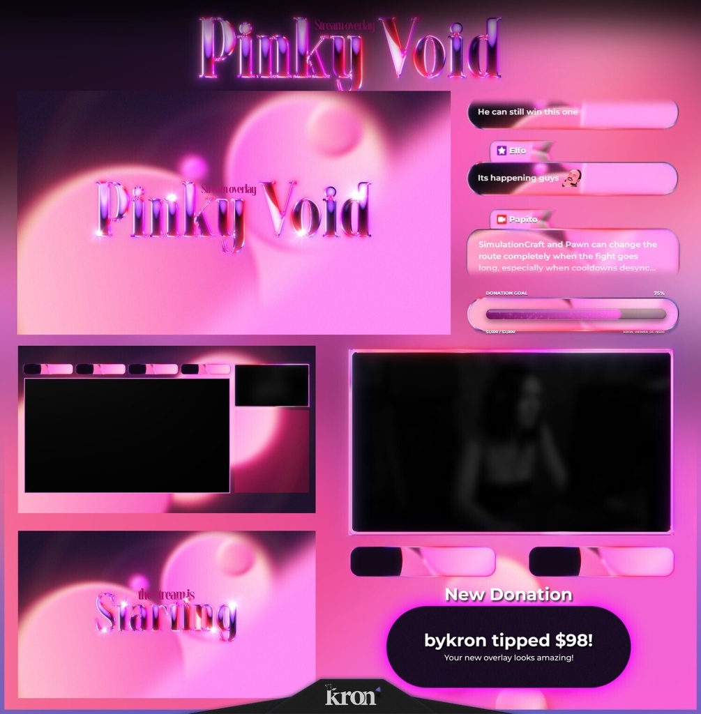 〖配信者向け〗Pinky Void|ドリーミー・ピンク 動く配信画面|OBS対応オーバーレイ