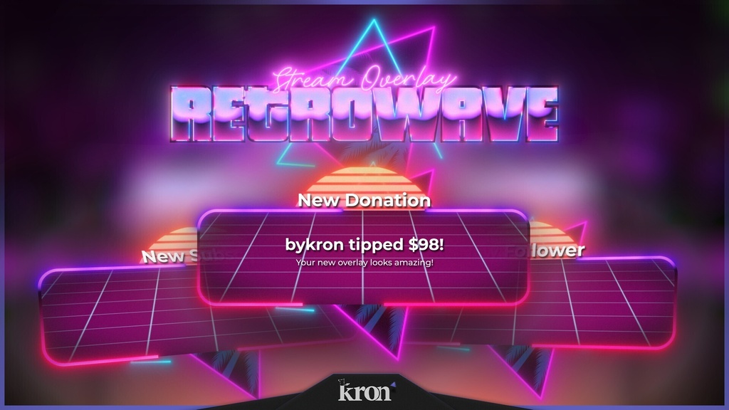 〖配信者向け〗Retro Wave|ネオン・シンセウェイブ 動く配信画面|OBS対応オーバーレイ