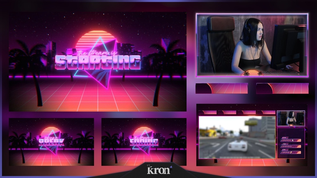 〖配信者向け〗Retro Wave|ネオン・シンセウェイブ 動く配信画面|OBS対応オーバーレイ