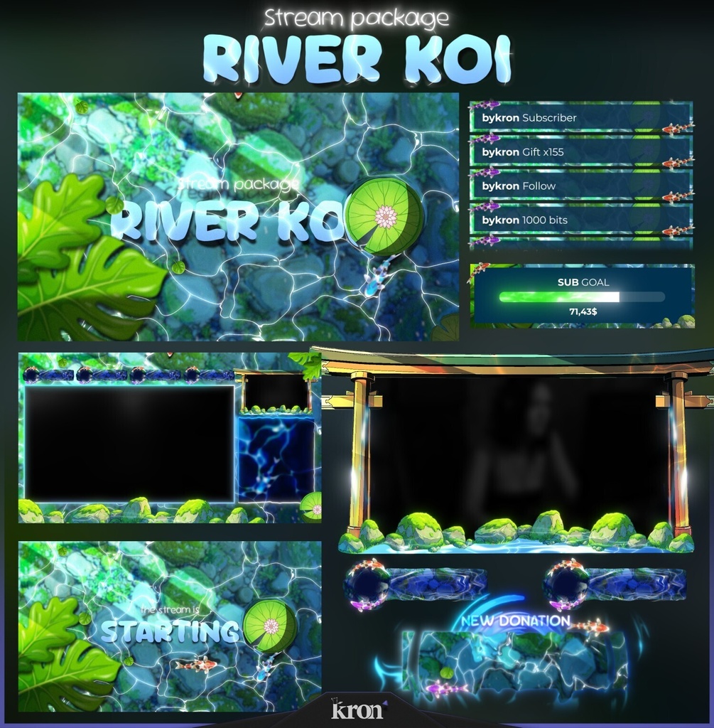 〖配信者向け〗River Koi｜和・鯉と川 動く配信画面｜OBS対応オーバーレイ