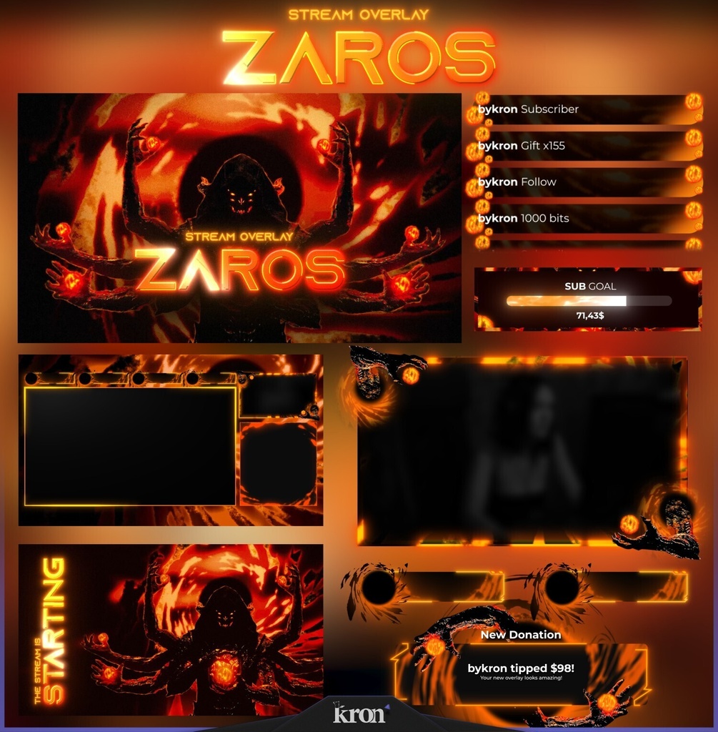 〖配信者向け〗Zaros|ダークファンタジー・悪魔 動く配信画面|OBS対応オーバーレイ
