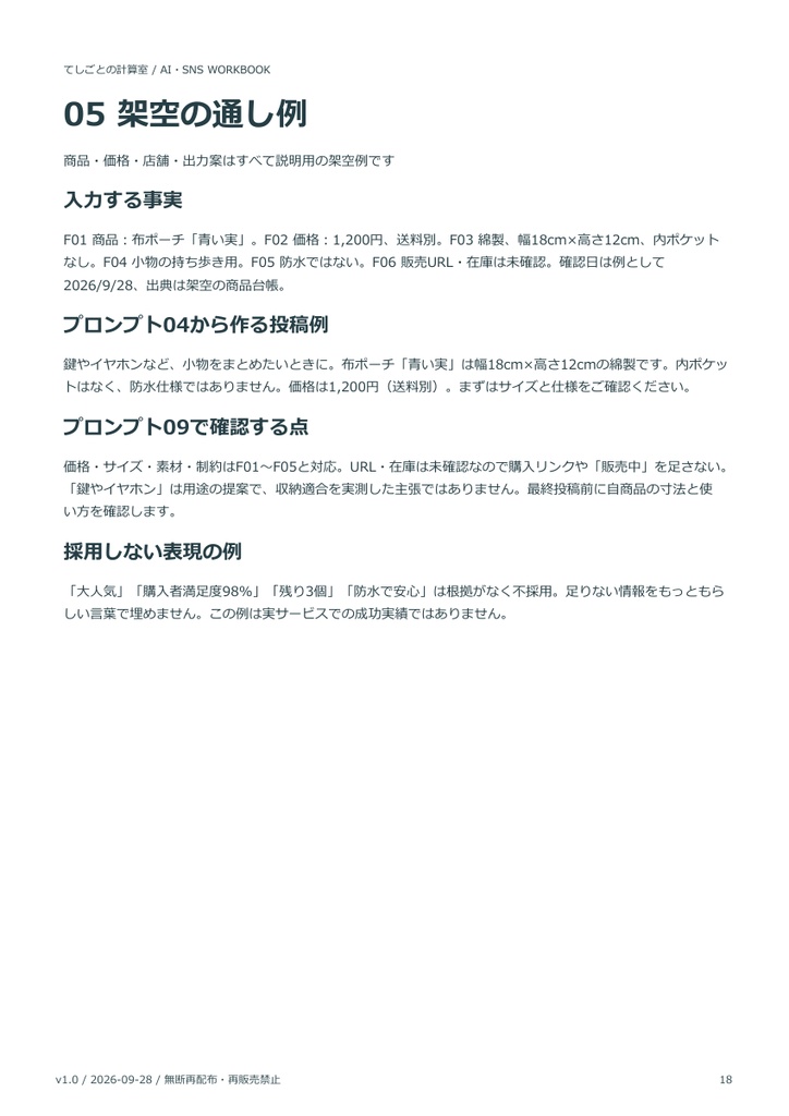 小さなお店のSNS投稿づくりキット|12プロンプト・4記録テンプレート