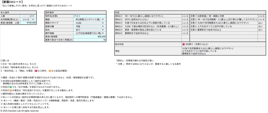住環境チェックシート ― 内見前に条件を整理する判断補助ツール ―
