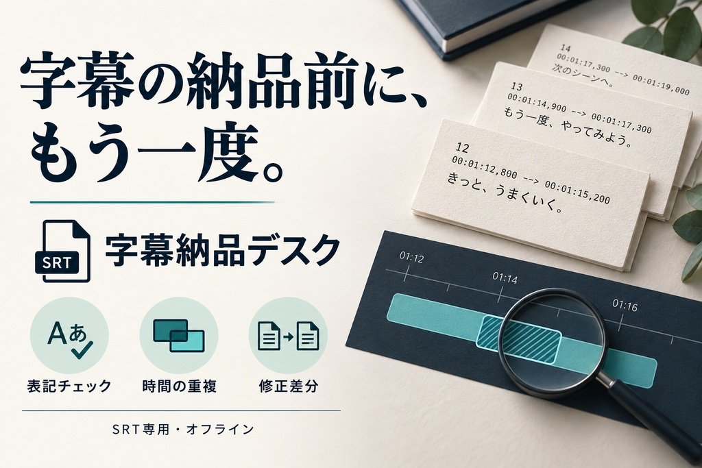 【無料体験・20字幕まで】字幕納品デスク｜SRTチェックと修正差分レポート