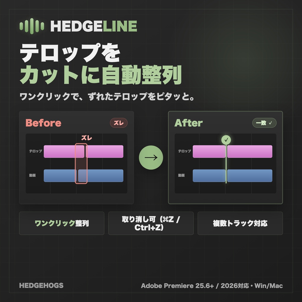 HEDGELINE｜テロップをカットに合わせて自動整列｜Premiere拡張