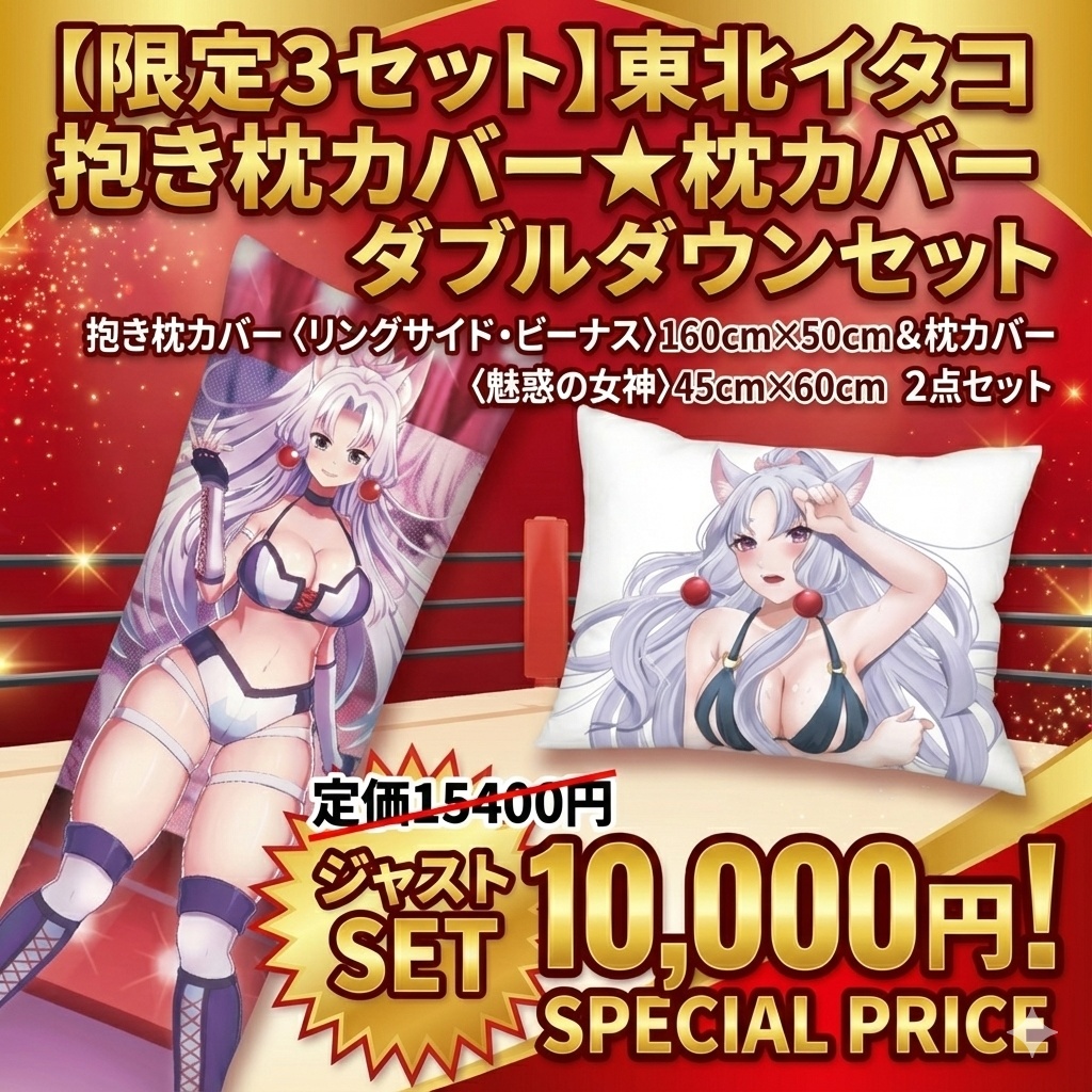 【限定3セット】東北イタコ 抱き枕カバー★枕カバー ダブルダウンセット【35%OFF!!】