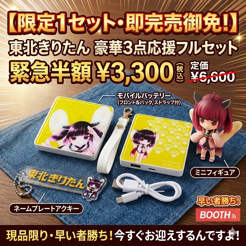 【限定1組・半額!】東北きりたん 豪華セット(モバイルバッテリー・アクキー・ミニフィギュア)