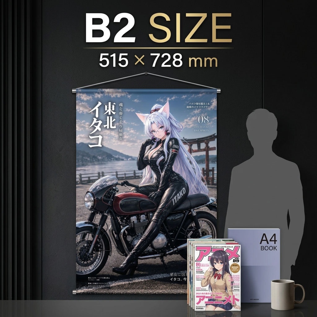 【新発売特価】東北イタコ B2タペストリー|バイク×巫女×ライダースーツ「BIKE SPIRITS」