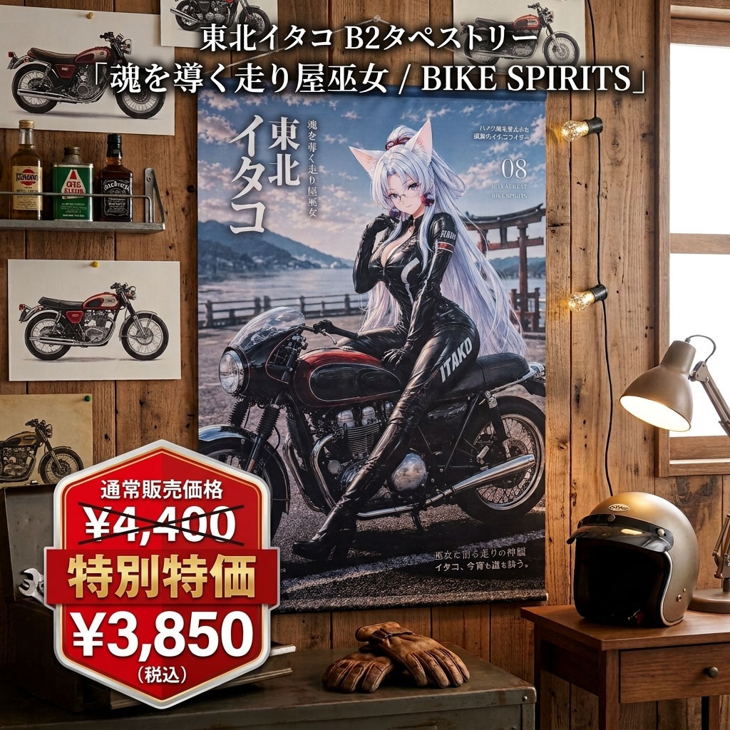 【新発売特価】東北イタコ B2タペストリー「魂を導く走り屋巫女 / BIKE SPIRITS」