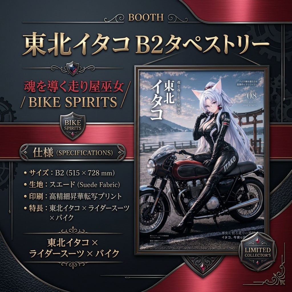 【新発売特価】東北イタコ B2タペストリー|バイク×巫女×ライダースーツ「BIKE SPIRITS」