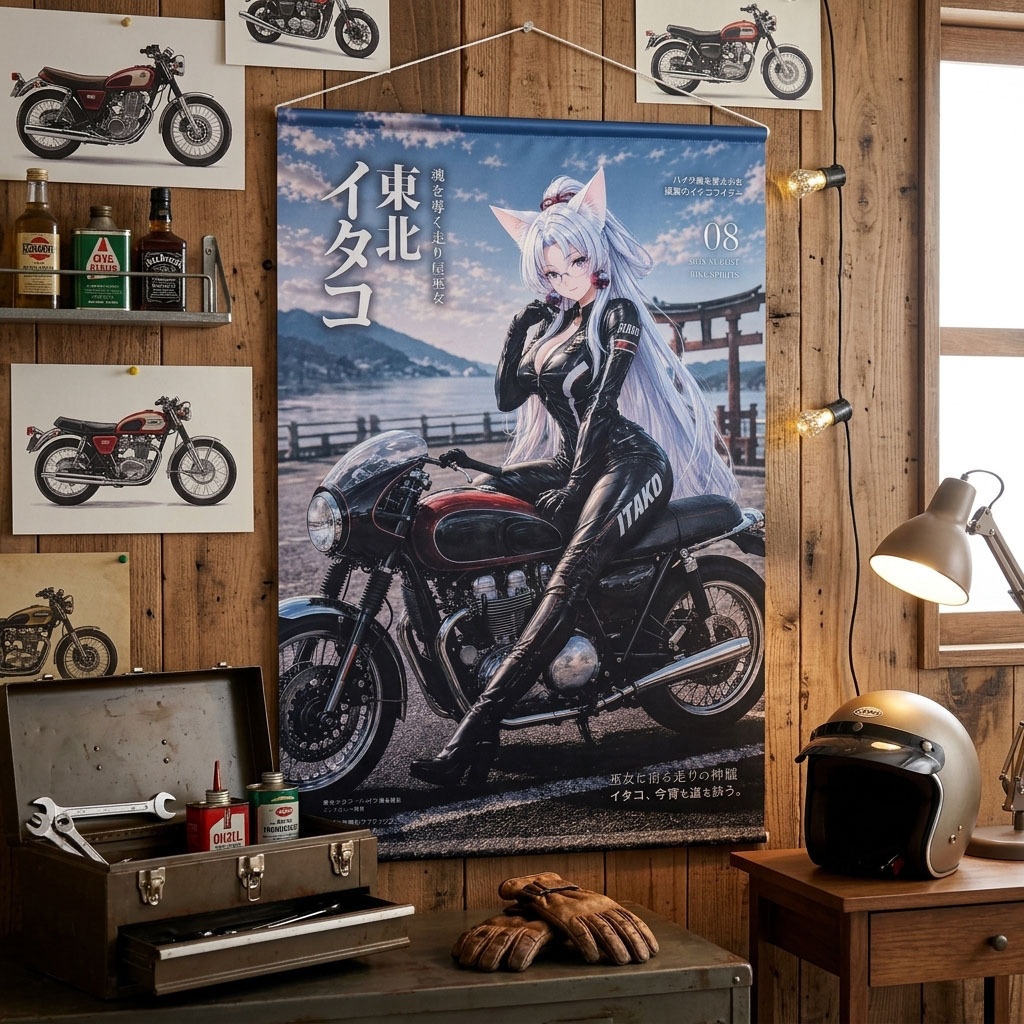 【新発売特価】東北イタコ B2タペストリー「魂を導く走り屋巫女 / BIKE SPIRITS」