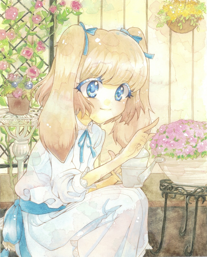 額装付きイラスト「きれいに咲いたね」