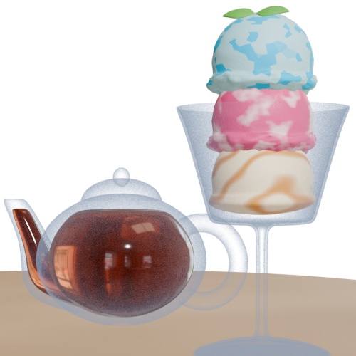 ちょっとずつ食べられていくアイスクリームとお茶が減っていくティーポットのループ動画