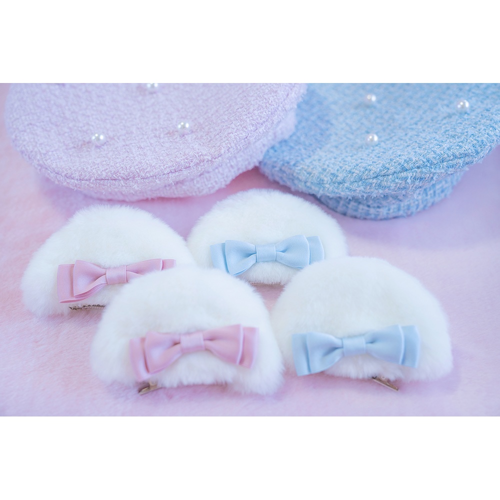 ラメツイードベレー帽・クマ耳クリップセット