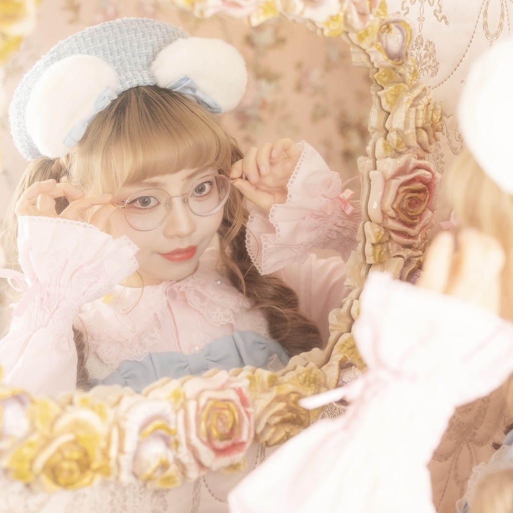 ラメツイードベレー帽・クマ耳クリップセット