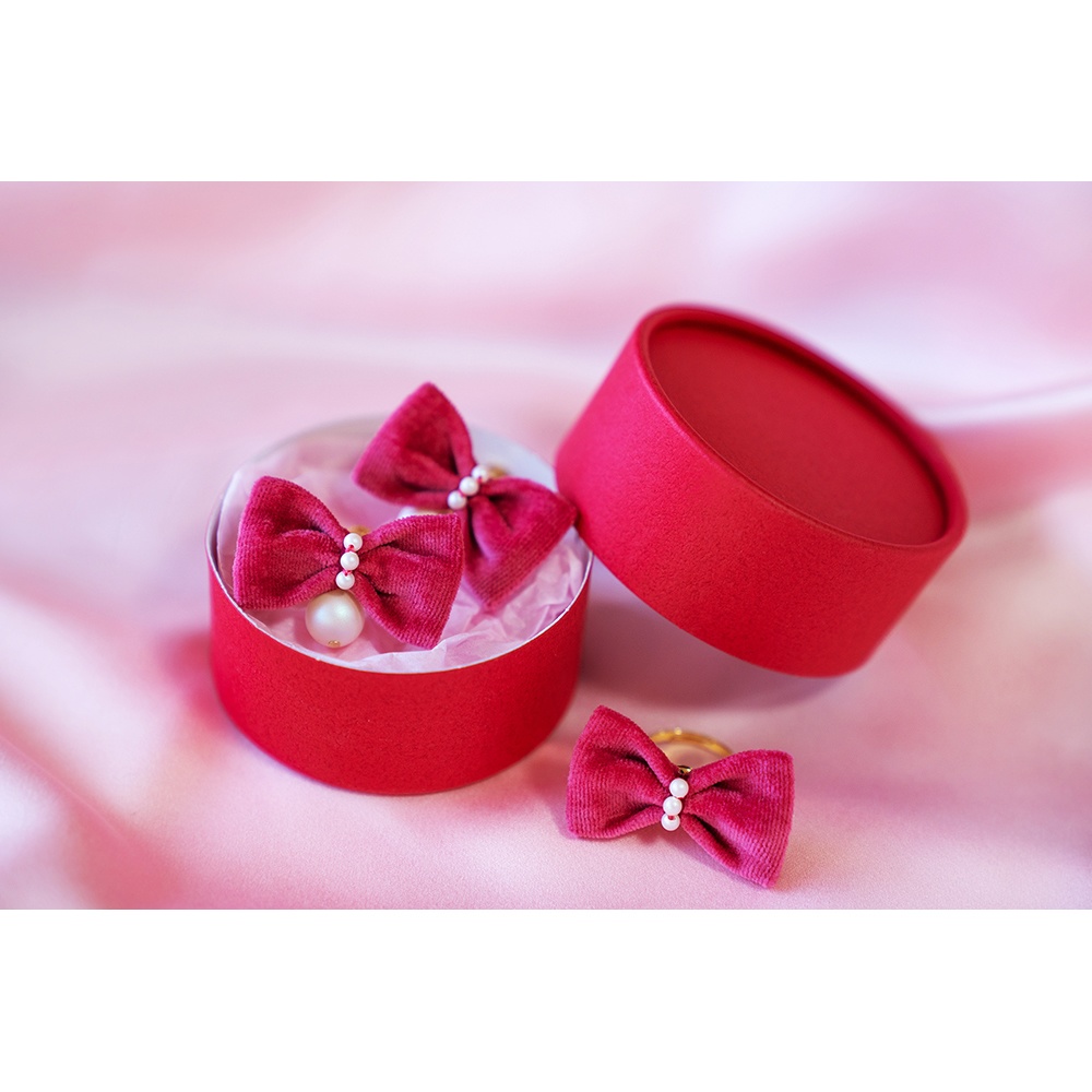 プチリボンイヤリング ラズベリーピンク