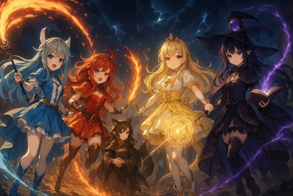 星と魔法をテーマにした、カラフルで幻想的な魔法少女イラスト集。