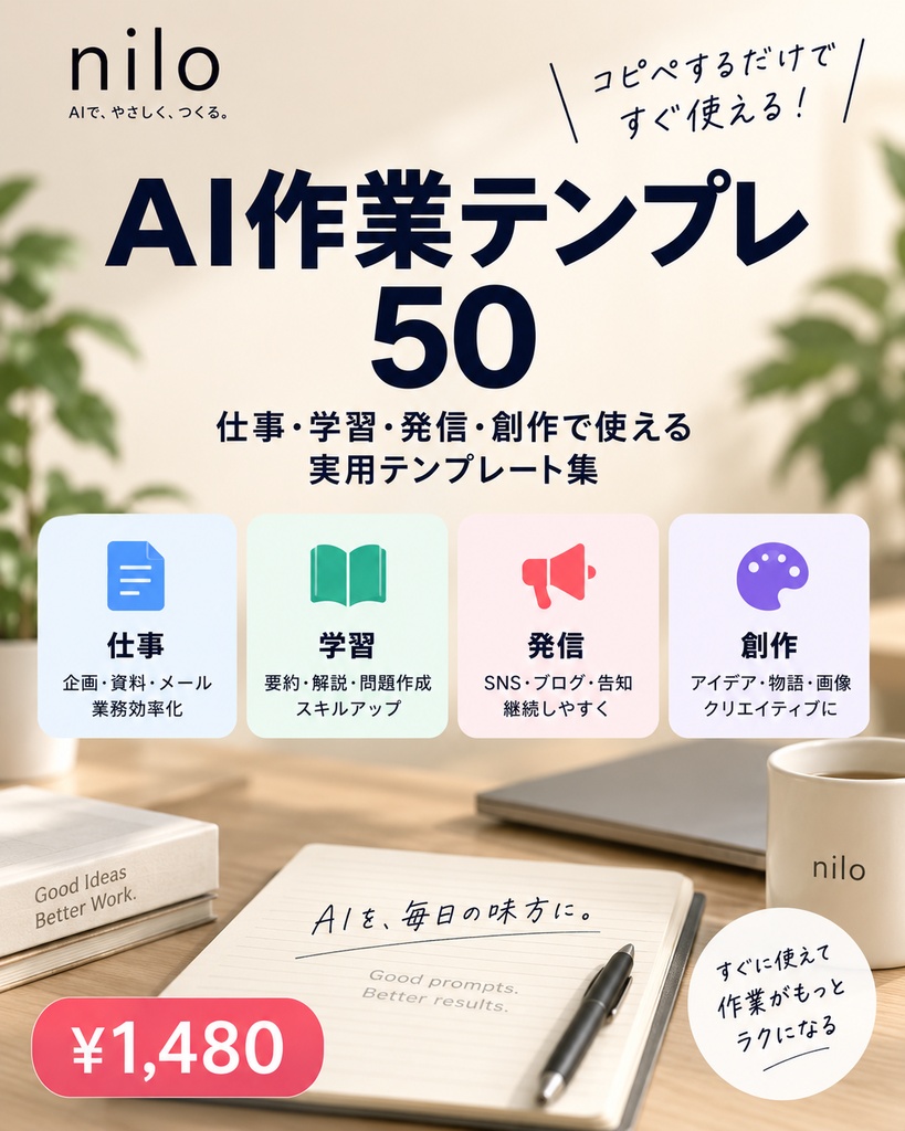         AI作業テンプレ50｜仕事・勉強・発信・創作で使えるコピペ集