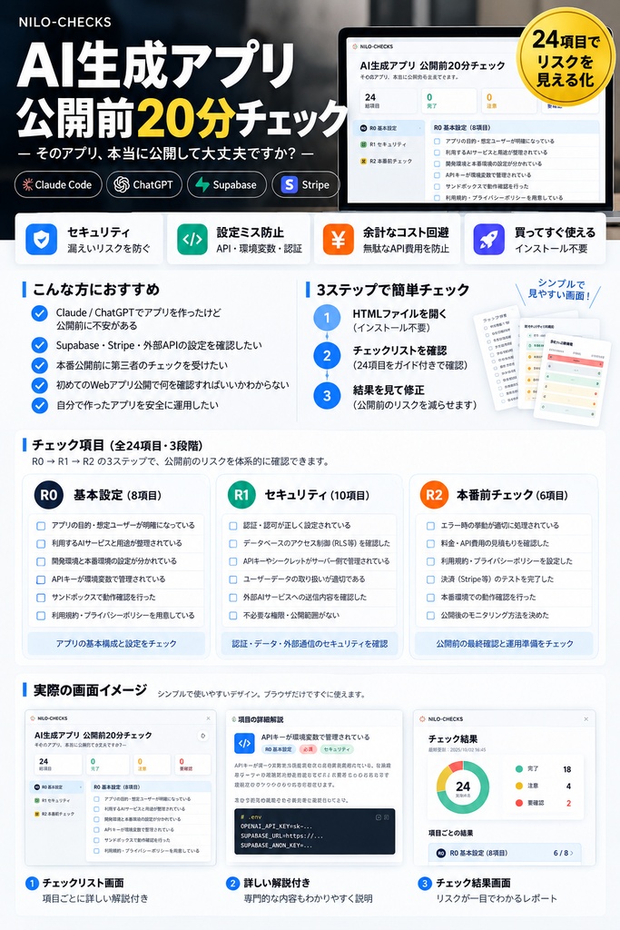 AI生成アプリ 公開前20分チェック|Claude Code対応