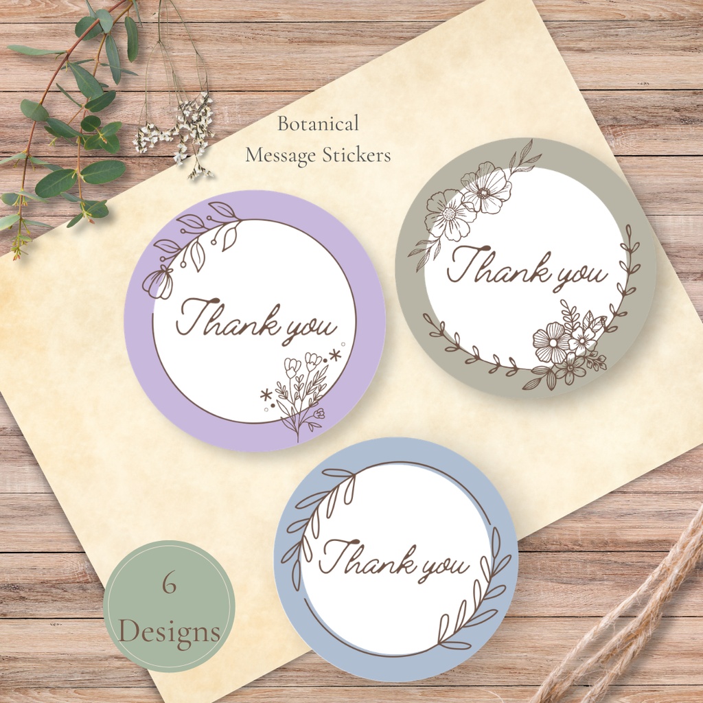 Botanical ステッカー｜ Thank youメッセージ｜ 55mm丸型｜ デジタルダウンロード