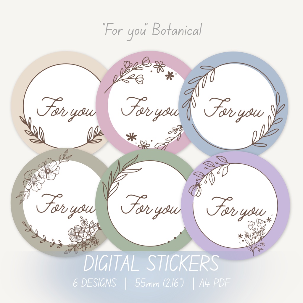 Botanical ステッカー｜ For youメッセージ｜ 55mm丸型｜ デジタルダウンロード