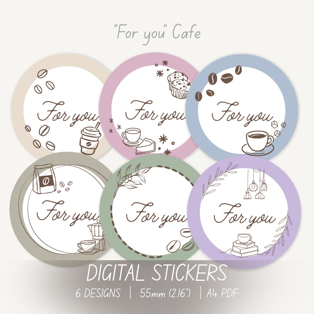 Cafe ステッカー｜ For youメッセージ｜ 55mm丸型｜ デジタルダウンロード
