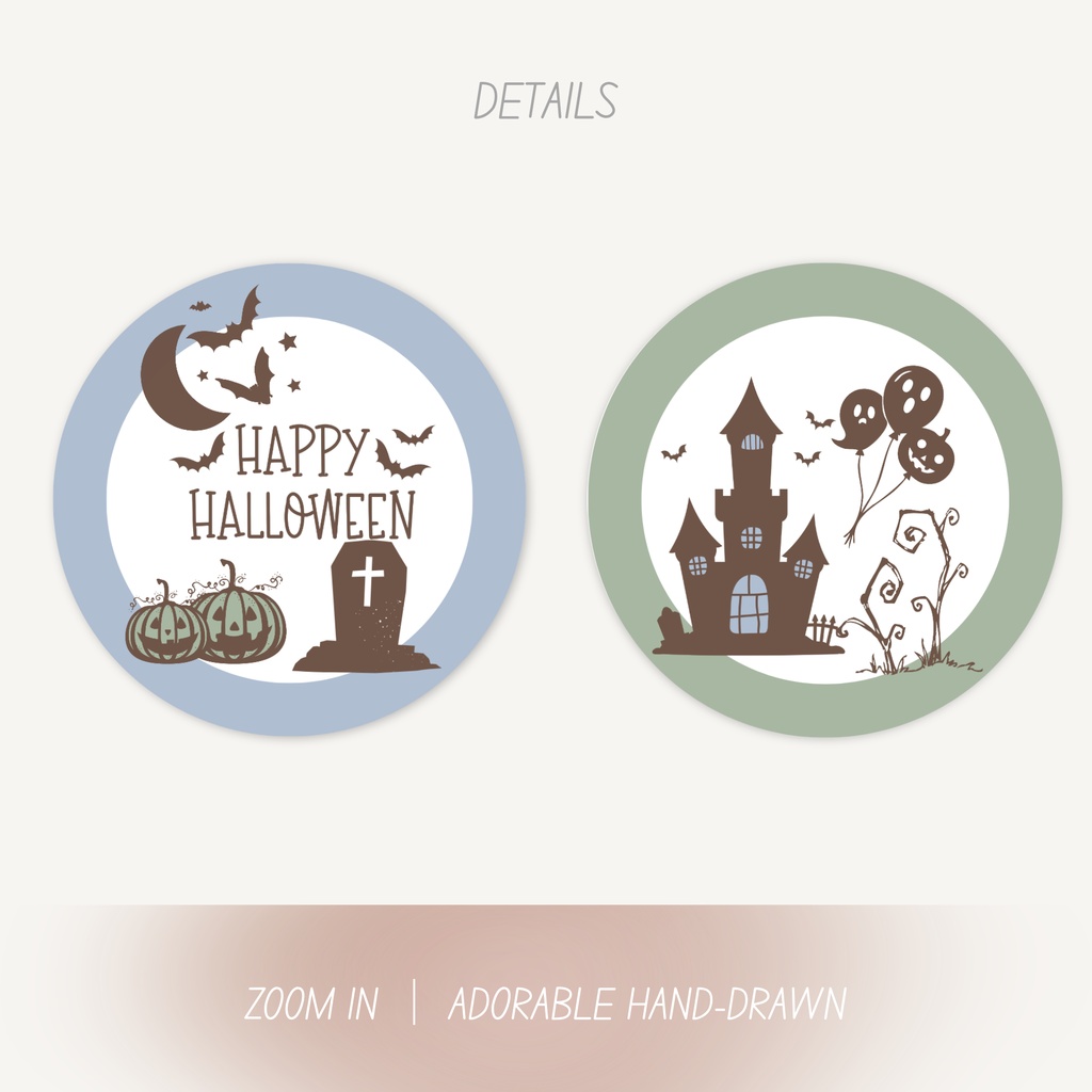 Halloween ステッカー|かぼちゃ・おばけ・黒猫モチーフ|55mm丸型|デジタルダウンロード