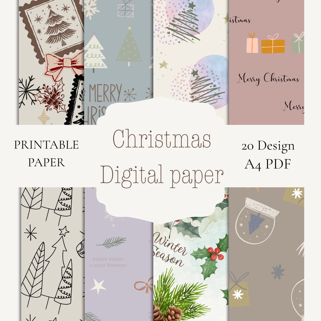 Christmas デジタルペーパー｜クリスマス柄20種類｜A4 PDF