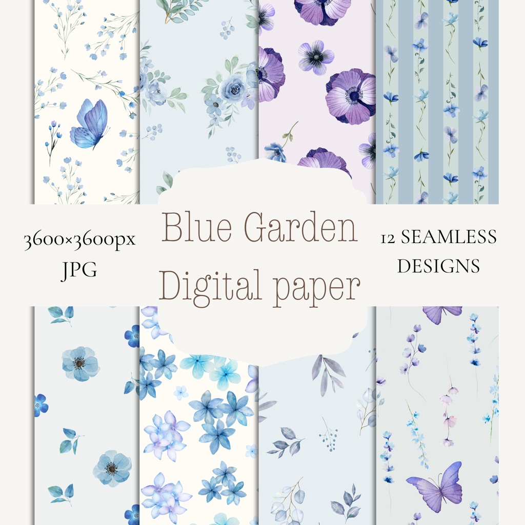 Blue Garden｜デジタルペーパー12種類｜3600×3600px JPG