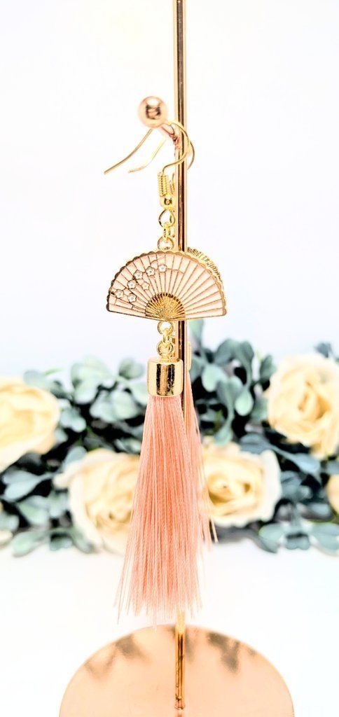 【オリジナル】中華風 桃色扇×タッセルアクセサリー【ハンドメイド】
