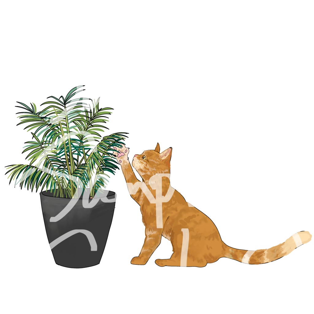 【イラスト素材】猫と鉢植え