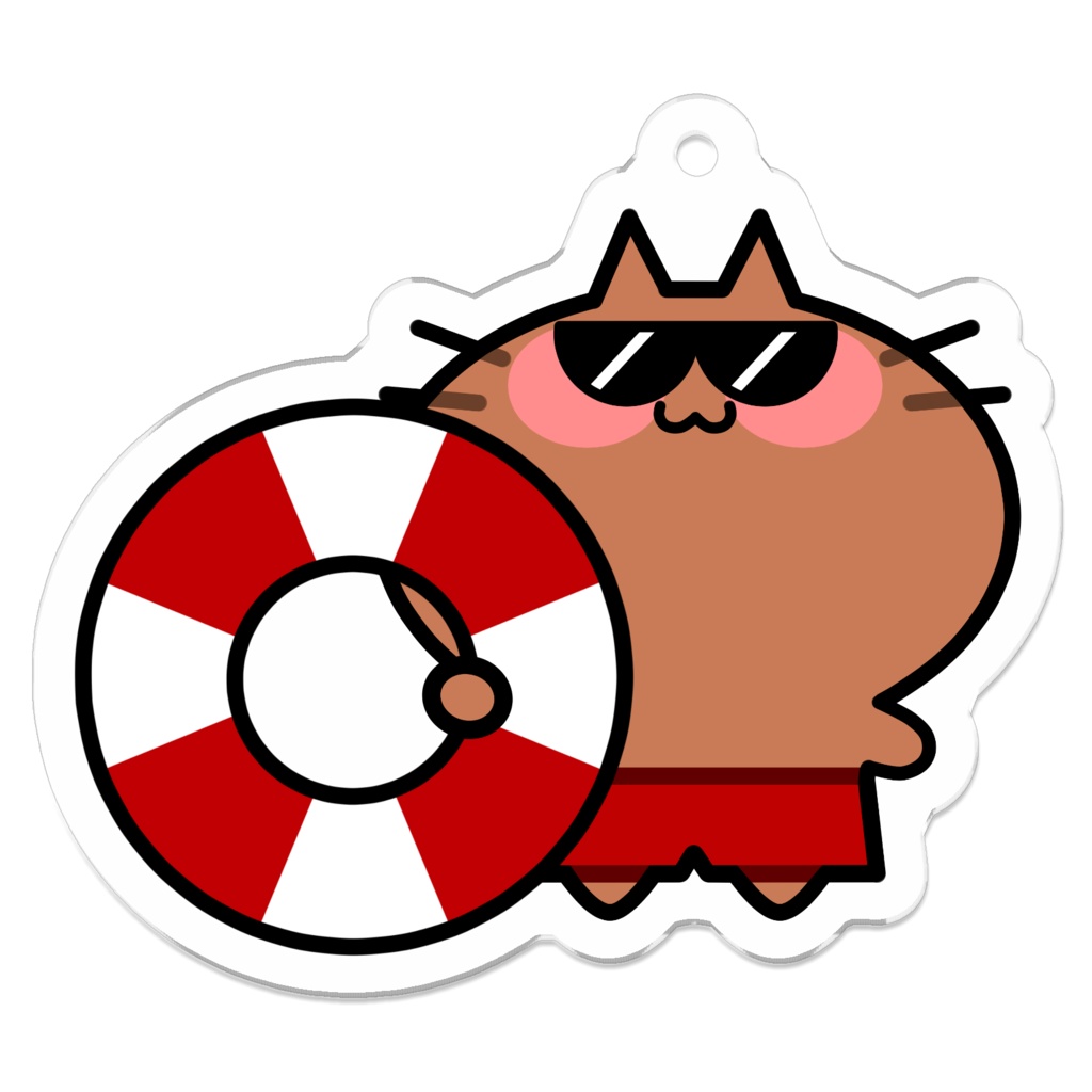 浮き輪を持った日焼けにゃんこアクキー