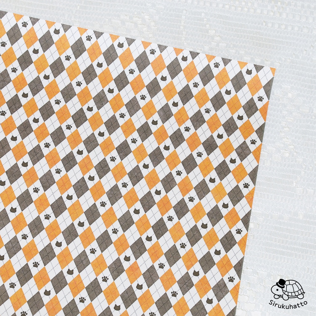 三毛猫カラーのデザインペーパー|アーガイルチェック柄