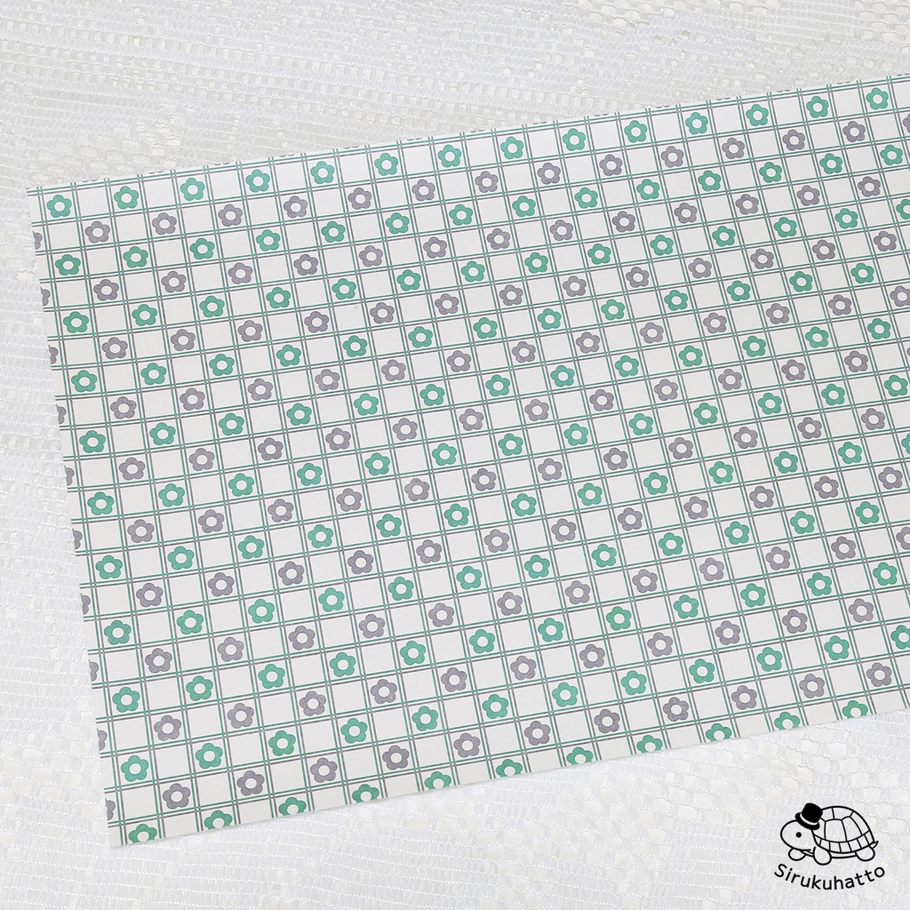 ロシアンブルーカラーのデザインペーパー｜花柄（タイル風）