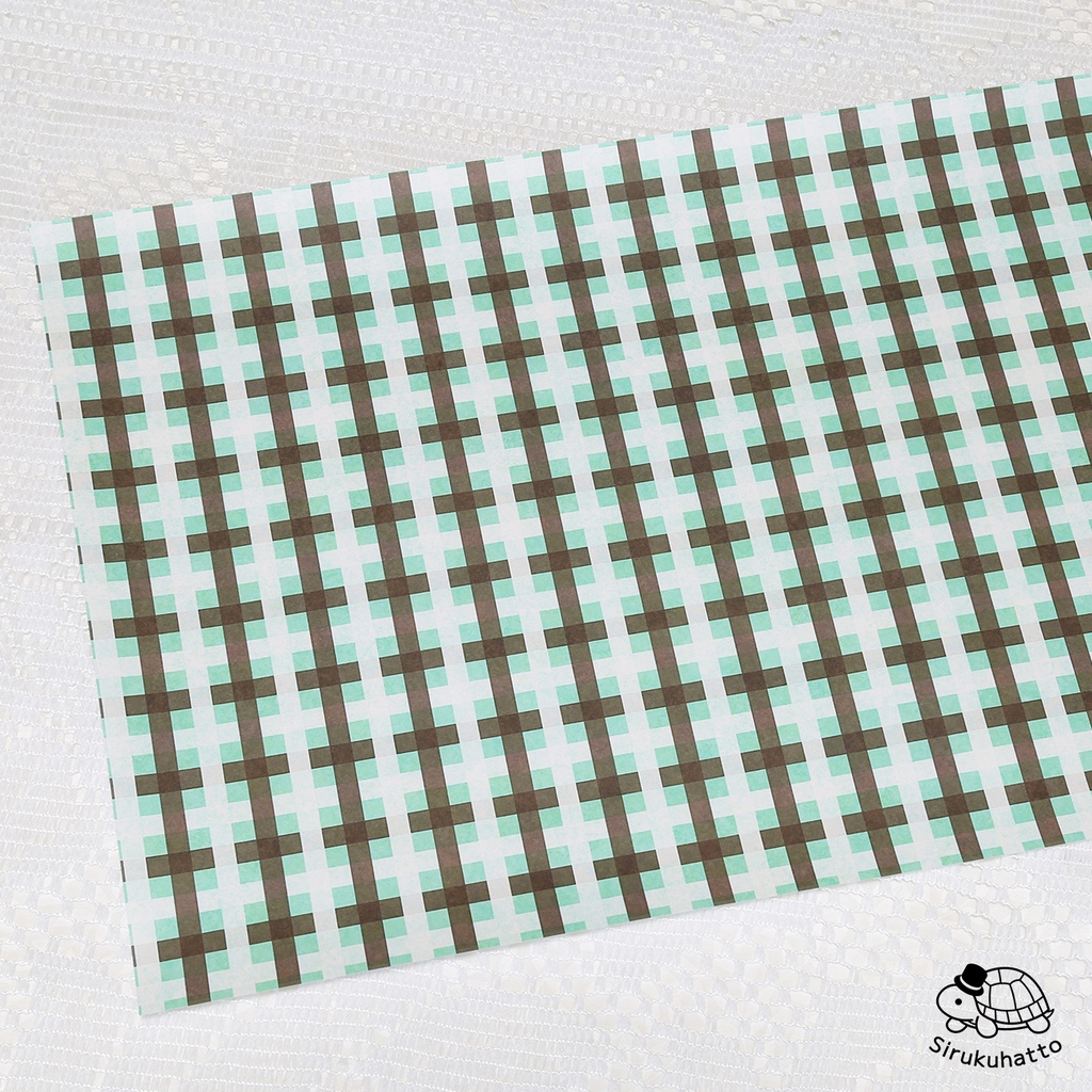 ミントチョコレートカラーのデザインペーパー｜チェック柄