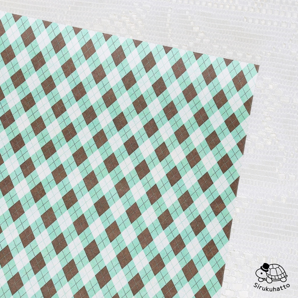 ミントチョコレートカラーのデザインペーパー|アーガイルチェック柄