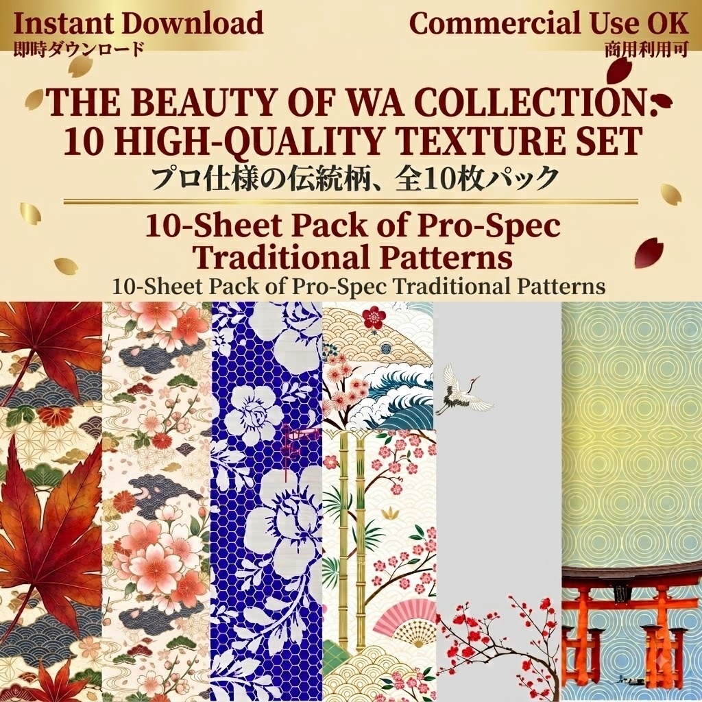 日本の伝統美を彩る 和柄デジタルペーパー~Japanese Traditional Pattern Digital Paper Pack - 10 Patterns~