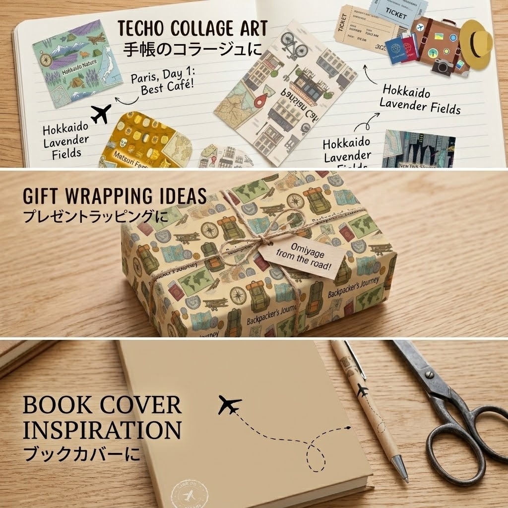 【8枚セット】ヴィンテージトラベル | 手帳コラージュ・ラッピング用 Vintage Travel Digital Paper Pack - Set of 8 Printable Sheets