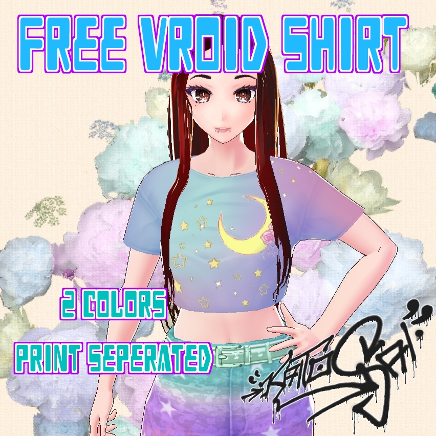 Free VRoid Mini T-Shirt Texture Pastels and sparkly Moon